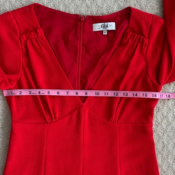 Tibi 100% Virgin Wool A-Line Midi Dress Red 6 Minimalist Holiday Fall Winter - Picture 13 of 15